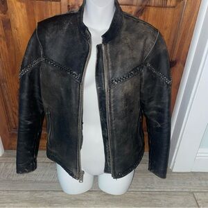 Vintage River Road Women’s Black Distressed Leather Motorcycle Jacket Sz M Biker